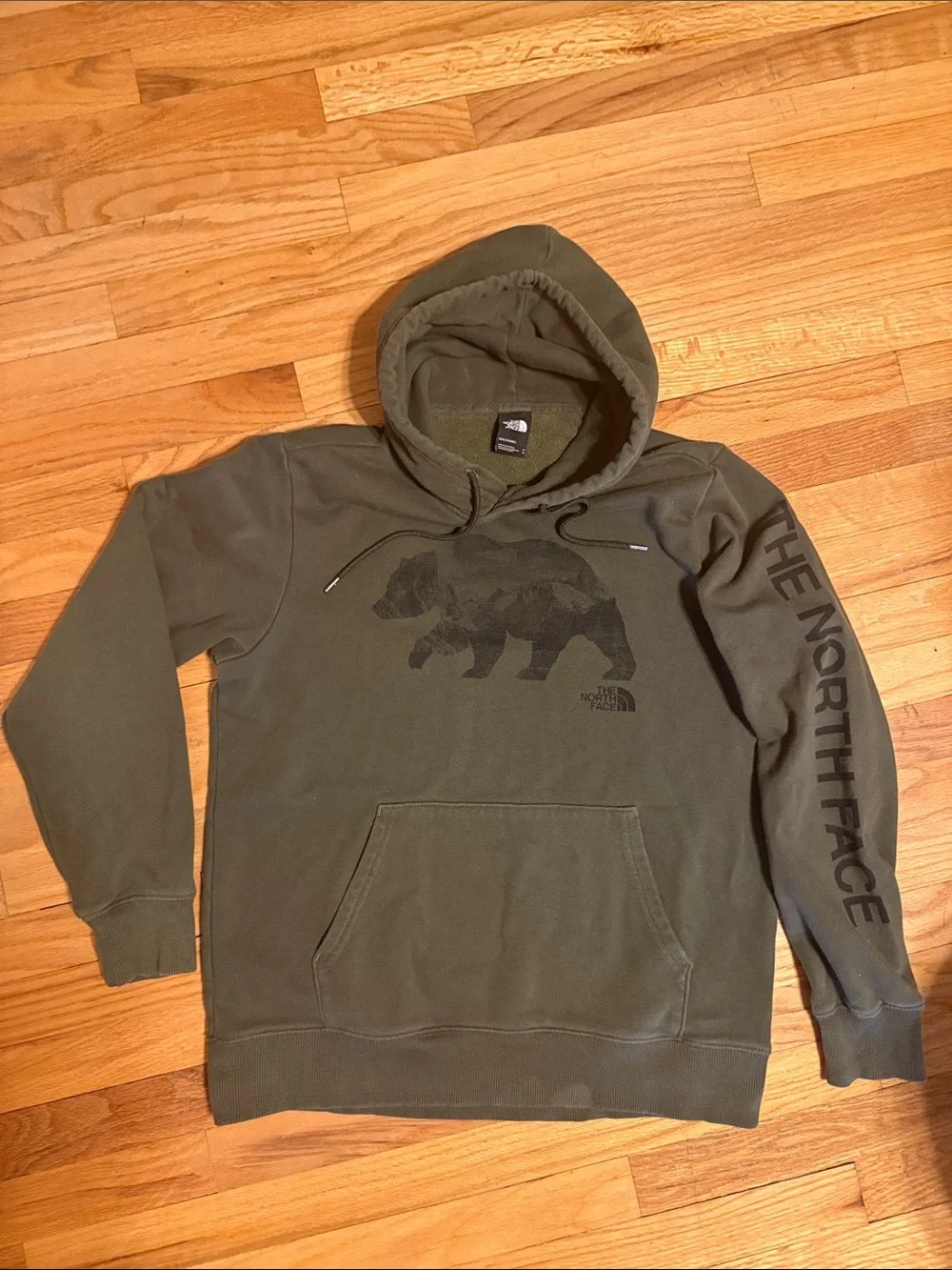 The North Face Men’s size M Olive Hoodie with Bear Graphic